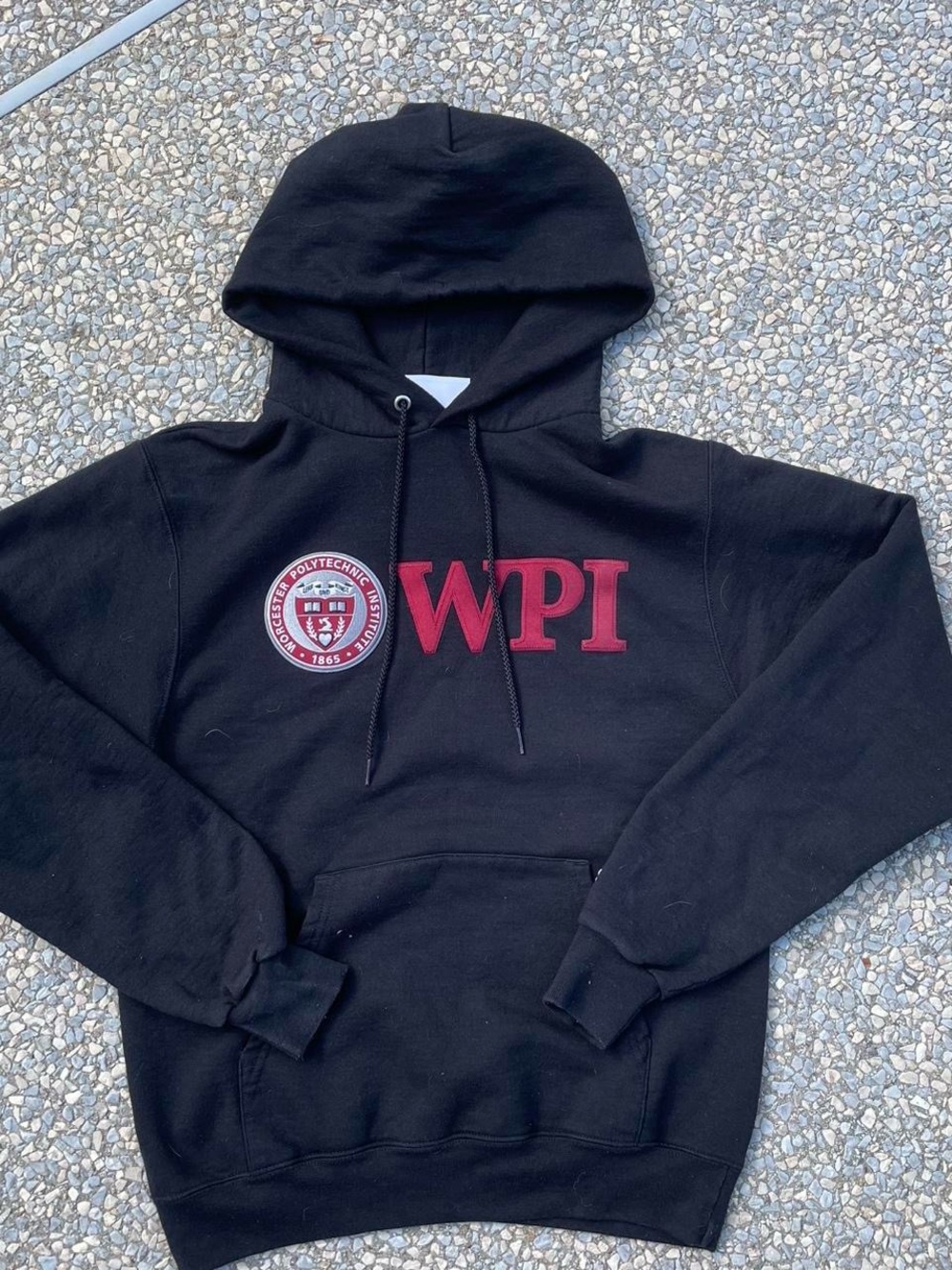 Champion WPI Black Hoodie with Red Logo